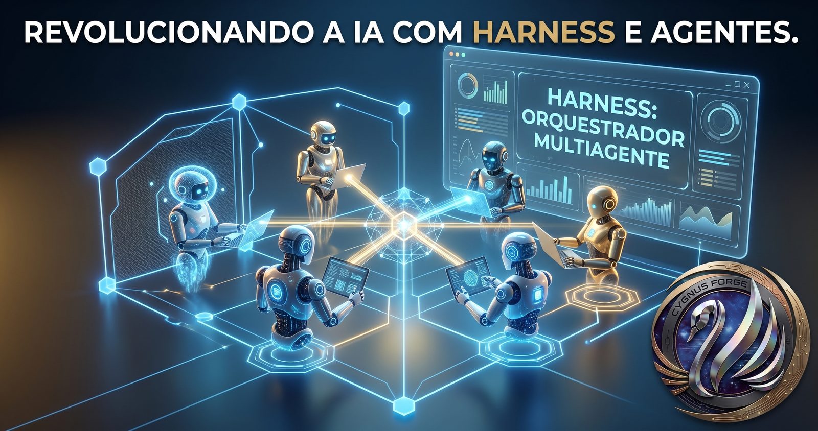 Ilustração de agentes especializados conectados a um orquestrador central